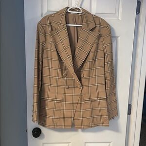 Eva Mendes for New York & Company Beige Checkered Blazer